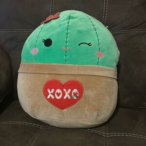 Squishmallows Green Cactus Plush with Tan Pot and Red Heart Patch
